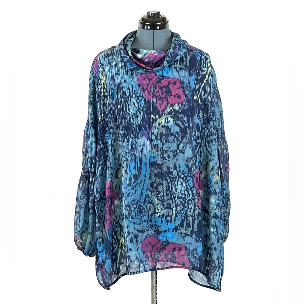 Coldwater Creek navy floral print sheer blouse 2XL 108
